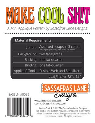 Make Cool Sh!t Fusible Applique Pattern