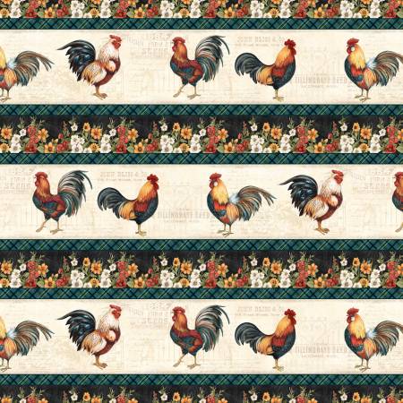 Garden Gate Roosters Stripe